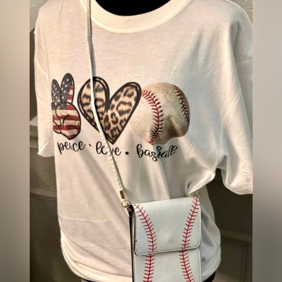 New! Peace, Love, Baseball Tee - Picture 3 of 3